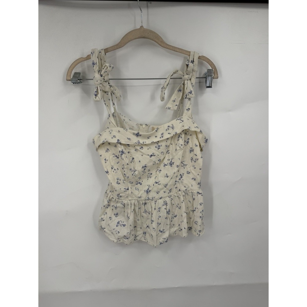Altar'd State Floral Linen Blend Babydoll Top Women M Ivory Fairy Whimsical Crop